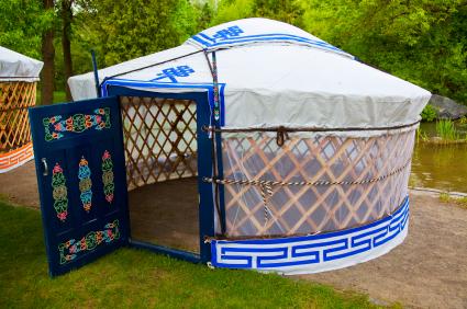 White and Blue Small Portable Yurt