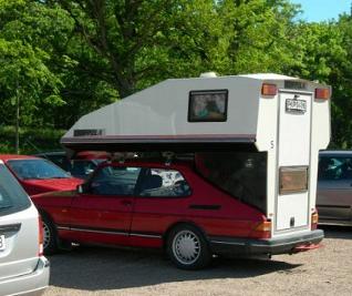 Rear view of Toppola Saab Camper